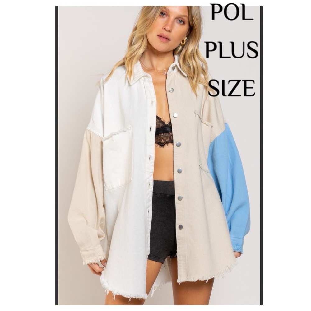 POL Colorblock Jacket - Cream, Blue, Tan